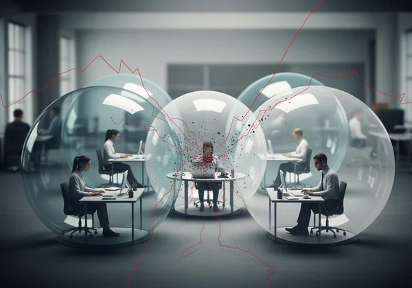 टीम के सदस्य अलग-अलग काम कर रहे हैं, जो खराब संचार को दर्शाता है